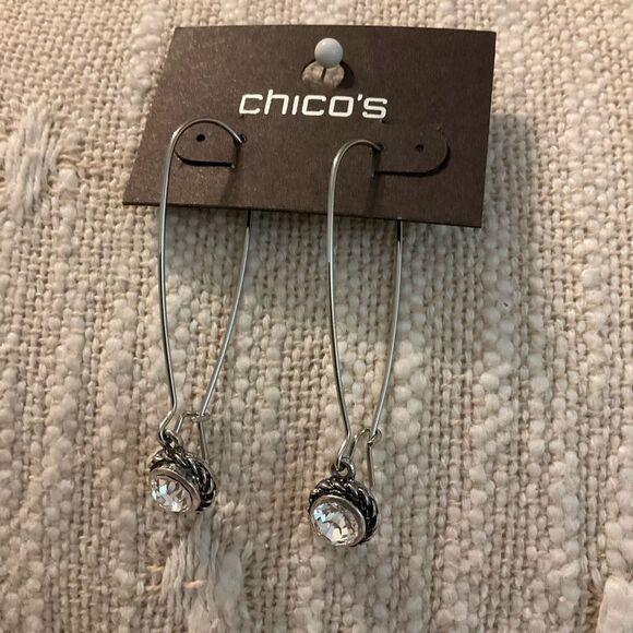0177-Chico's Silver Drop Earrings - Picture 3 of 4